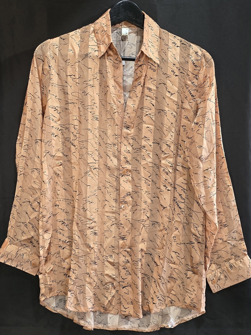Korean Fashion Peach Cursive Script Handwriting Print Sheer Blouse